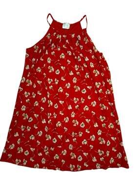 Sirenlily Women's Red Floral Halter Neck Pleated Mini Shift Dress Size L